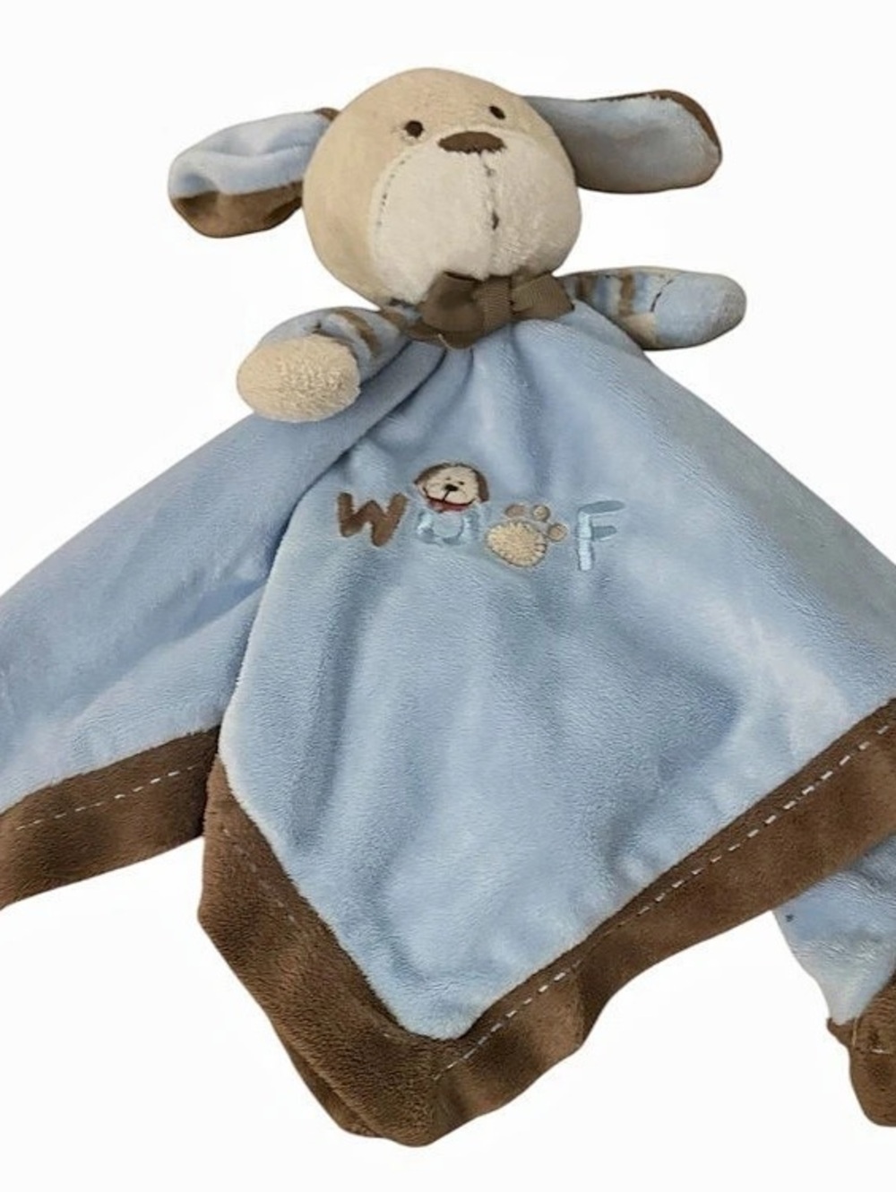 Carter’s Puppy Dog Lovey Security Blanket Blue Brown WOOF Satin Baby Rattle